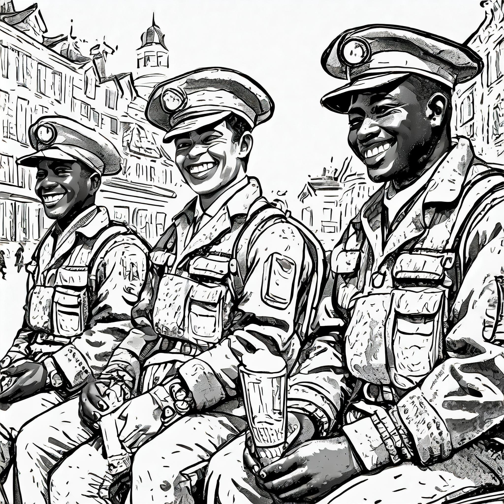 Black people in the uniform of the U.S. Army. They casually squatted on their jeeps, laughed with dazzling white teethes, in the year 1945 in a german city
